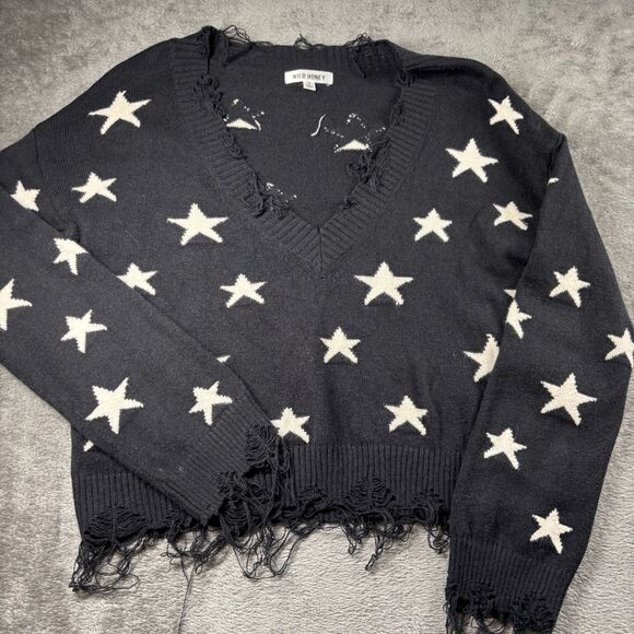 Express Women Cropped Sweater LOT Tattered Stars Stripes Preppy Grunge XS/S J137 - Picture 3 of 12